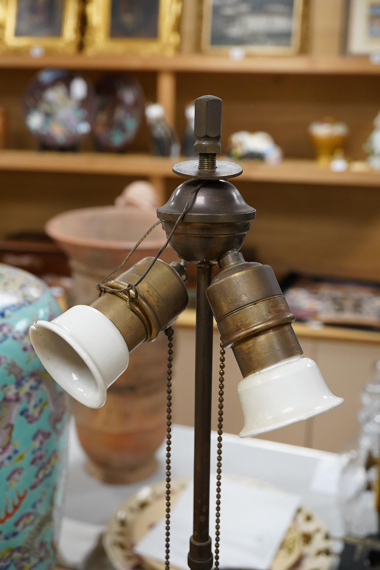 A Rosenthal porcelain 'Three Graces' table lamp, 70cm high overall, old repairs and losses